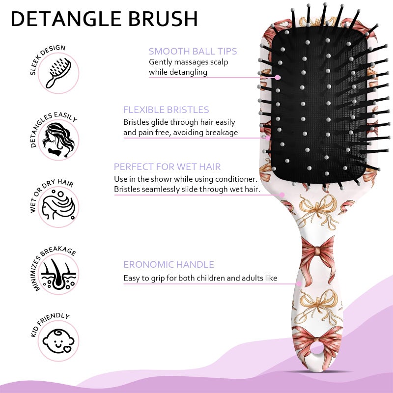 GABraden Paddle Detangler Hair Brush,Soft Bristles for Effortless Tangle Removal,Minimal Frizz and Breakage,Cute Detangling Hair Brush for Women Men Boys Girls Wet Dry All Hair Types(Pink Bow-08) - Image 3